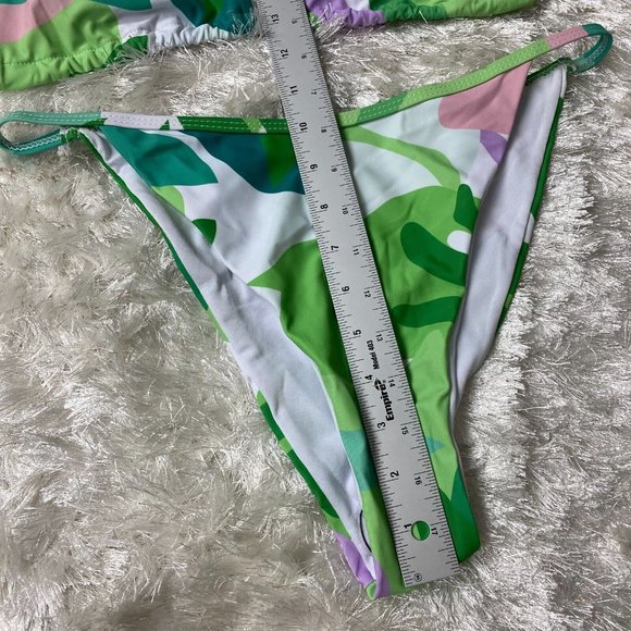 New Triangle String Bikini Set XL Matching Sarong Green Abstract print. - Picture 12 of 12